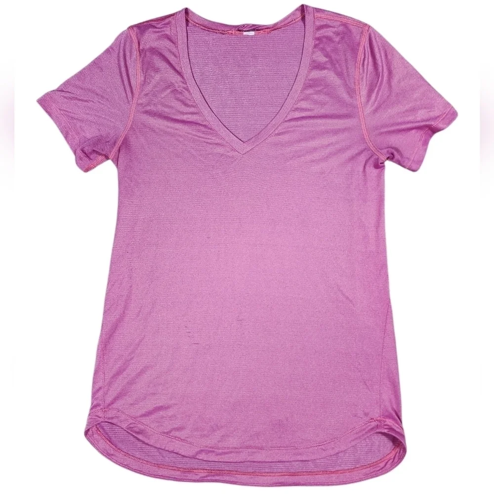 Lululemon What The Sports Tee Womens Size 6 Heathered Jewelled Magenta/Gold